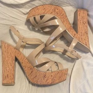 Nine West Cork Platform Nude Patent Leather Sandal